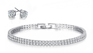 7K White Gold-Plated Double Row Simulated Sapphire Tennis Bracelet &...