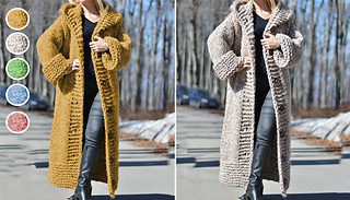 Long Hooded Knit Cardigan Jacket - 5 Colours & 5 Sizes