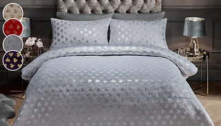 Teddy Foil-Heart Duvet Set - 2 Sizes & 4 Colours