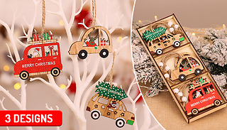 9-Pack of Wooden Christmas Decorations - 3 Styles
