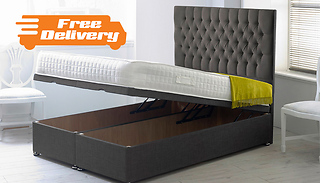 Plush Velvet Divan Foot-Lift Storage Bed With Mattress - 4 Sizes