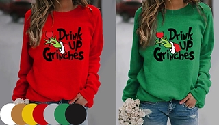 'Drink Up' Christmas Printed Jumper - 7 Colours, 5 Sizes 