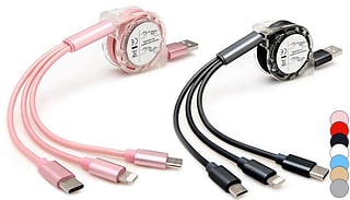3-in-1 Multi USB Retractable Charger Cable - 7 Colours