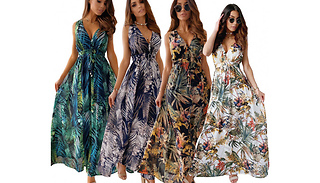 Floral V-Neck Long Summer Dress - 4 Colours & 4 Sizes