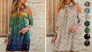 Multicolor Print Off Shoulder Dress