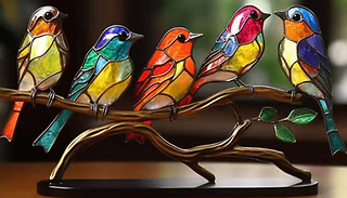 Stained Glass Bird-On-Branch Statue - 8 Designs
