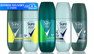6-Pack of Sure Advanced Roll On Deodorant 100ml - 4 Options