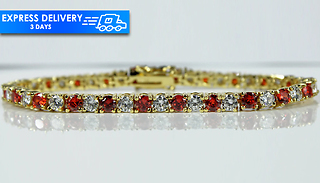 Red Gemstone Alternating Created Diamond Tennis Bracelet