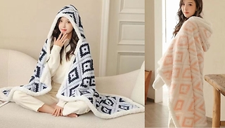 Fluffy Fleece Hooded Blanket - 4 Colours 
