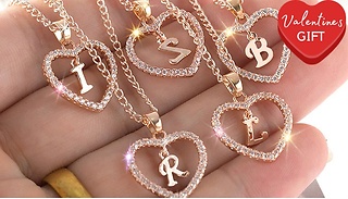 Love Heart Zircon Pendant Letter Necklace - A-Z Letter Options