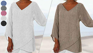 Striped V-Neck Loose Fit Top - 6 Colours & 8 Sizes