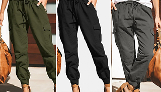 Women's Elastic Waist Cargo Joggers - 3 Colours & 6 Sizes