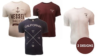 3-Pack of Mens Casual Cotton T-Shirts - 3 Designs & 4 Colours