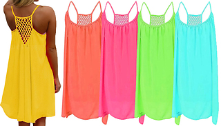 Flowy Mesh Back Sleeveless Summer Dress - 5 Colours & 5 Sizes