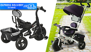 HOMCOM 2-in-1 Kids' Ride-On Adjustable Canopy Tricycle With Handle - 2...