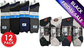 12 Pairs of Men's Warm Walking Multicoloured or Argyle Socks