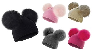 Double Pom Pom Winter Baby Hat - 5 Colours