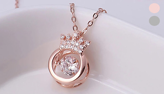 Cubic Zirconia Crown Pendant Necklace - 2 Colours