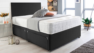 Black Suede Divan Bed Set with Memory Foam Mattress - 6 Sizes