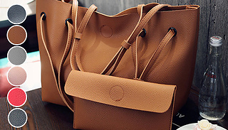 Faux Leather Shoulder Bag With Clutch - 6 Colours