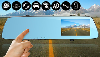 1080P 4.3-Inch Dual Mirror Dash Camera With Touchscreen - Optional SD Card