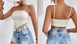 Boho-Style Fringed Crop Top - 4 Sizes 