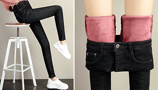 Women's Fleece-Lined Stretch Jeans - 5 Sizes & 2 Colours