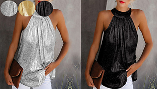 Halter Sequin Sleeveless Blouse - 6 Sizes & 3 Colours