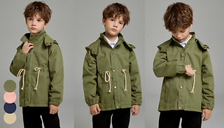 Kids Parka Raincoat with Detachable Hood - 4 Colours & 5 Sizes