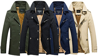 Men's Fur-Lined Windbreaker Long Jacket - 5 Colours & 7 Sizes