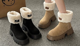 Thick Soled Faux Fur Cuff Snow Boots - 2 Colours & 5 Sizes