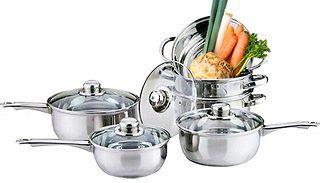 10-Piece Stainless Steel Cookware & Steamer Set