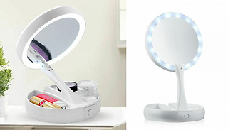 Folding LED Make-Up Mirror with Storage Compartment