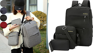 3-Piece Backpack & Bag Set with USB Charging Port - 4 Colours