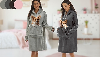 Fluffy Fleece Blanket Hoodie With Pet Pouch - 2 Sizes, 4 Colours 