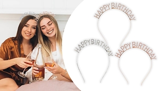 1, 2 or 3-Pack of Rhinestone Happy Birthday Headbands - 3 Colour Optio ...