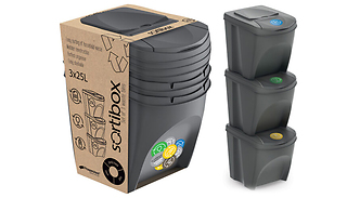 3-Piece Set of Stackable 25L Recycling Bins With Label Stickers