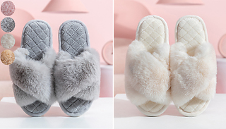 Cosy Cross Plush Slippers - 4 Colours & 3 Sizes