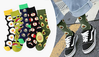 1, 2 or 5-Pack of Food Print Socks - 5 Designs