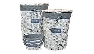 Woven Wicker Laundry Basket And Bread Basket Set