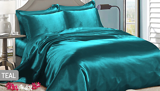 6-Piece Satin Duvet Set With 4 Pillows & Fitted Sheet - 15 Colours & 4 ...