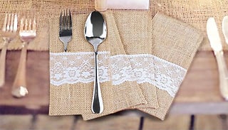 10-Pack of Lace Detail Jute Cutlery Bags