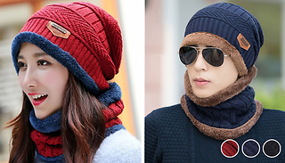 Unisex Knitted Hat & Neck Warmer Set - 3 Colours
