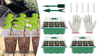 3-Pack of 12-Cell Seed Starter Growing Tray Set - With Gloves!