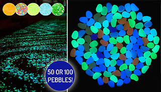 50 or 100 Glow-In-The-Dark Garden Pebbles - 5 Colours