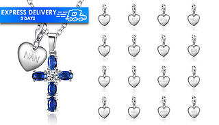 Simulated Blue Sapphire Cross Pendant - 16 Charm Options