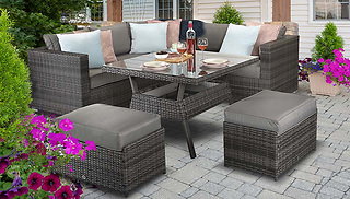 7-Seater Corner Rattan Dining Table & Chairs Set