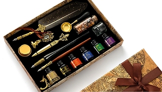Feather Quill Dip Pen Writing & Wax Seal Gift Set - 4 Colours
