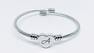 Alphabet Initial Heart Cable Bracelet - 26 Letter Options