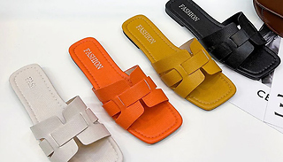 Faux Leather Flat Squared Sandals - 4 Colours & 5 Sizes